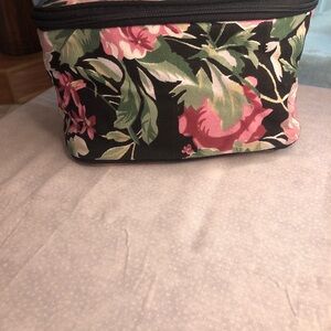 Isotoner Black and Pink Floral Cosmetic Bag